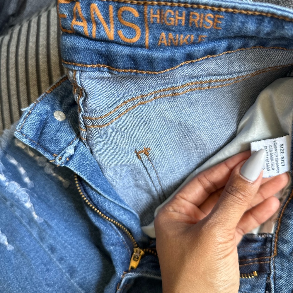 High rise mid knee jean